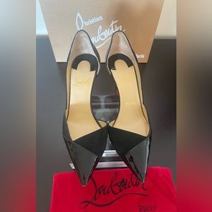 Christian Louboutin Black Patent Leather and Suede Tac Clac Pumps